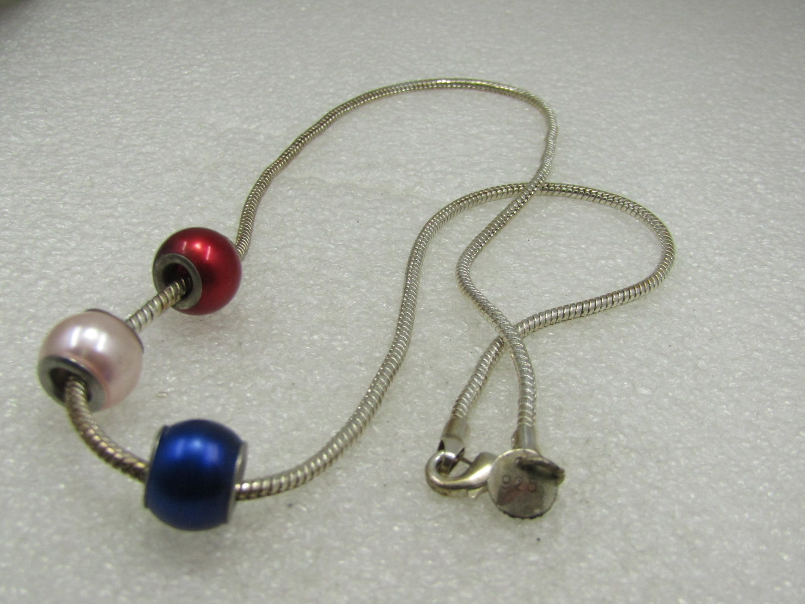 Red, White, & Blue Pearly Slide Bead Serpentine Necklace, 20" - 5