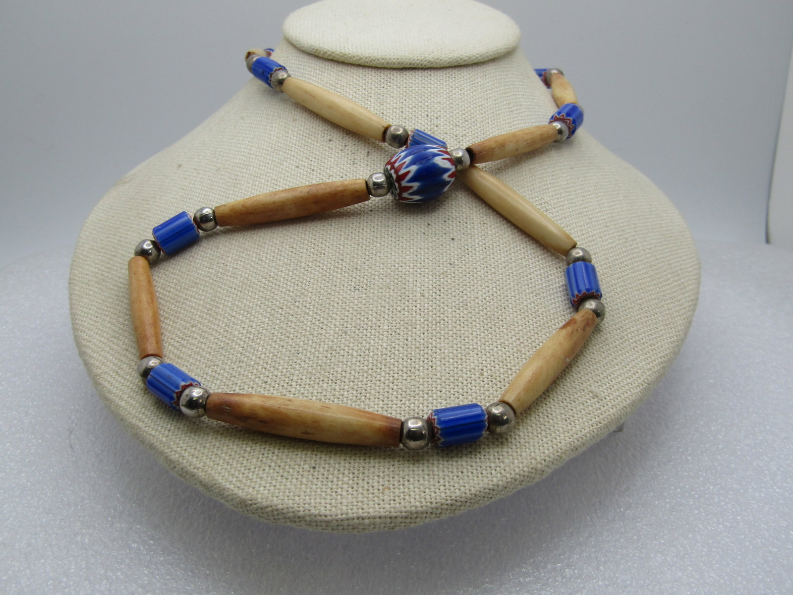 Vintage Southwestern Hairpipe Bone & Glass Beaded Necklace, 24" (1 of 6)