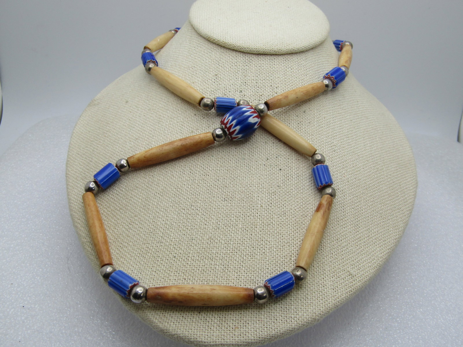 Vintage Southwestern Hairpipe Bone & Glass Beaded Necklace, 24" - 2