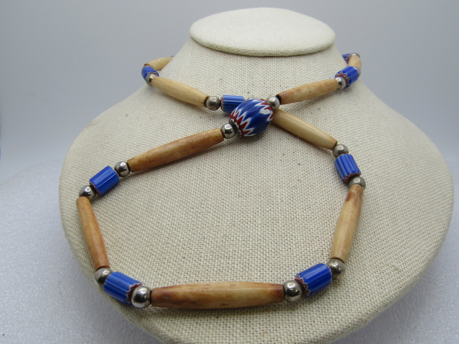 Vintage Southwestern Hairpipe Bone & Glass Beaded Necklace, 24" - 3