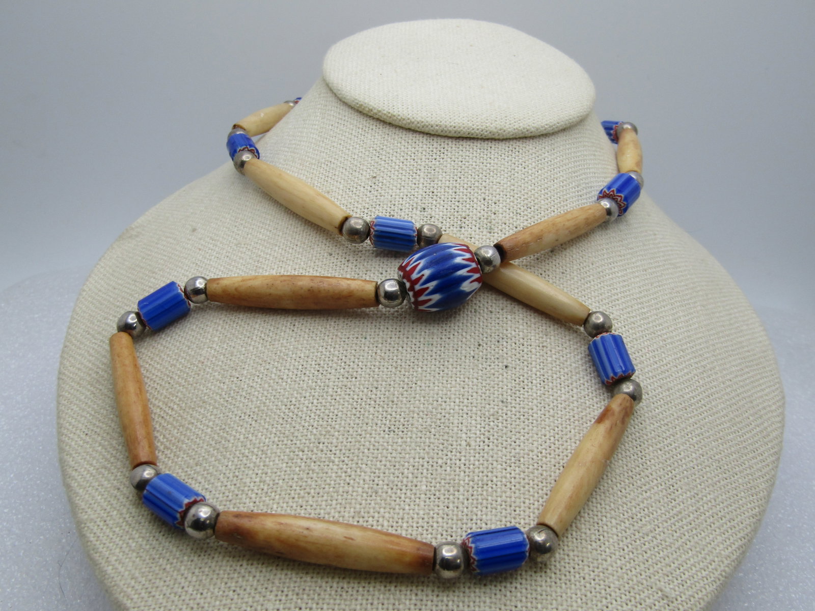 Vintage Southwestern Hairpipe Bone & Glass Beaded Necklace, 24" - 4