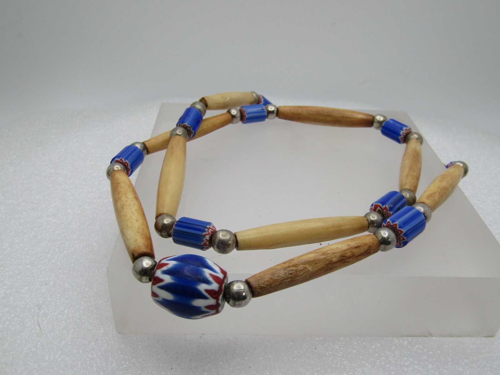 Vintage Southwestern Hairpipe Bone & Glass Beaded Necklace, 24" - 6
