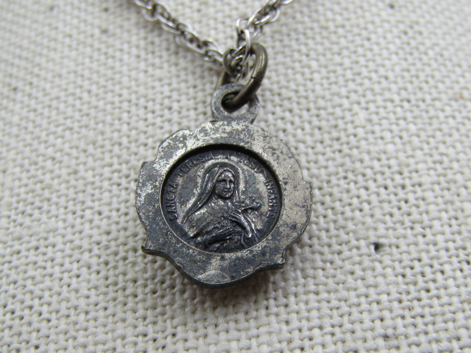 Vintage Catholic Rose & St. Theresa Necklace, 22" - 4