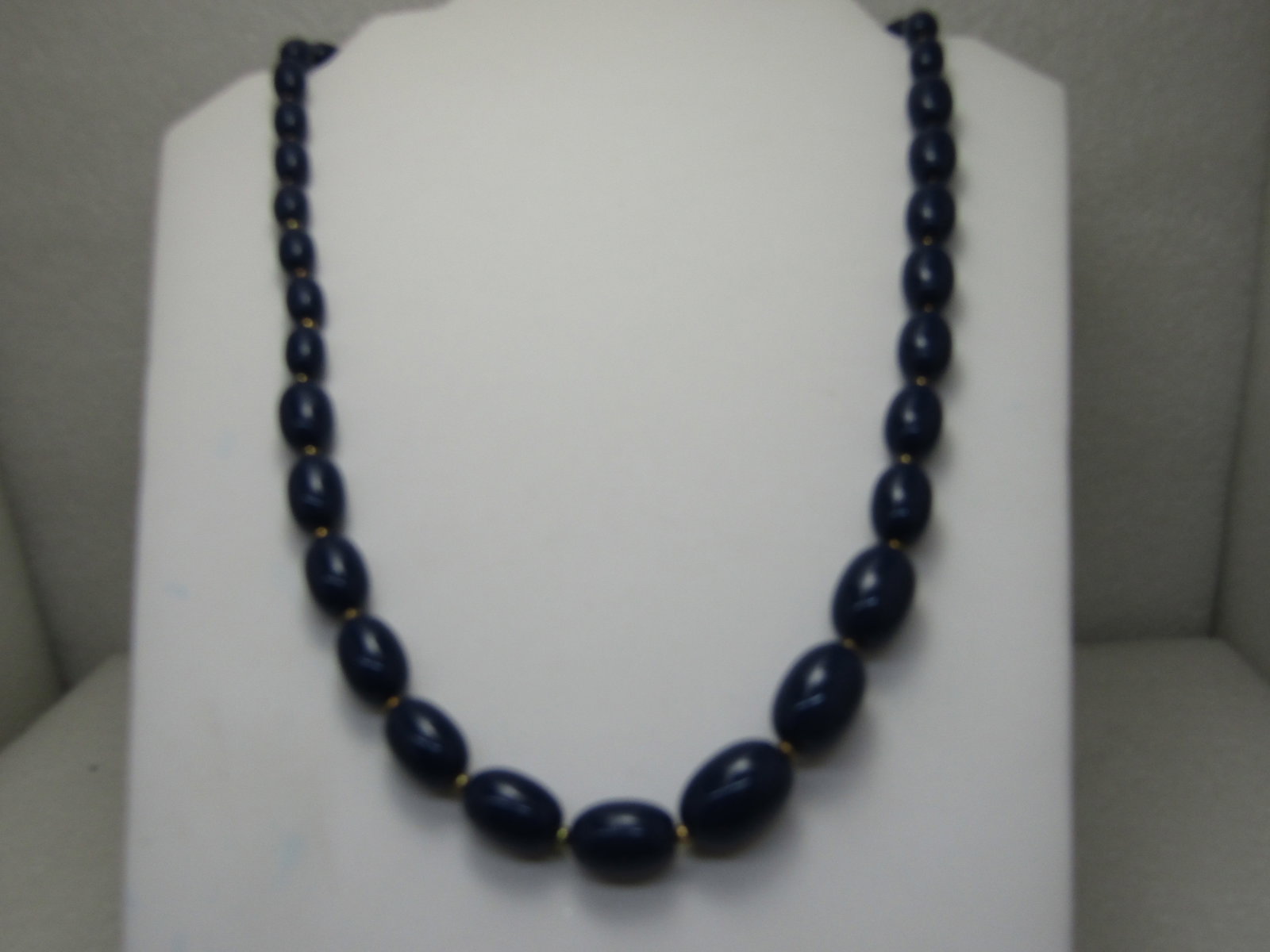 Vintage Graduated Navy Blue Beaded Necklace, 22", 1970's - 2