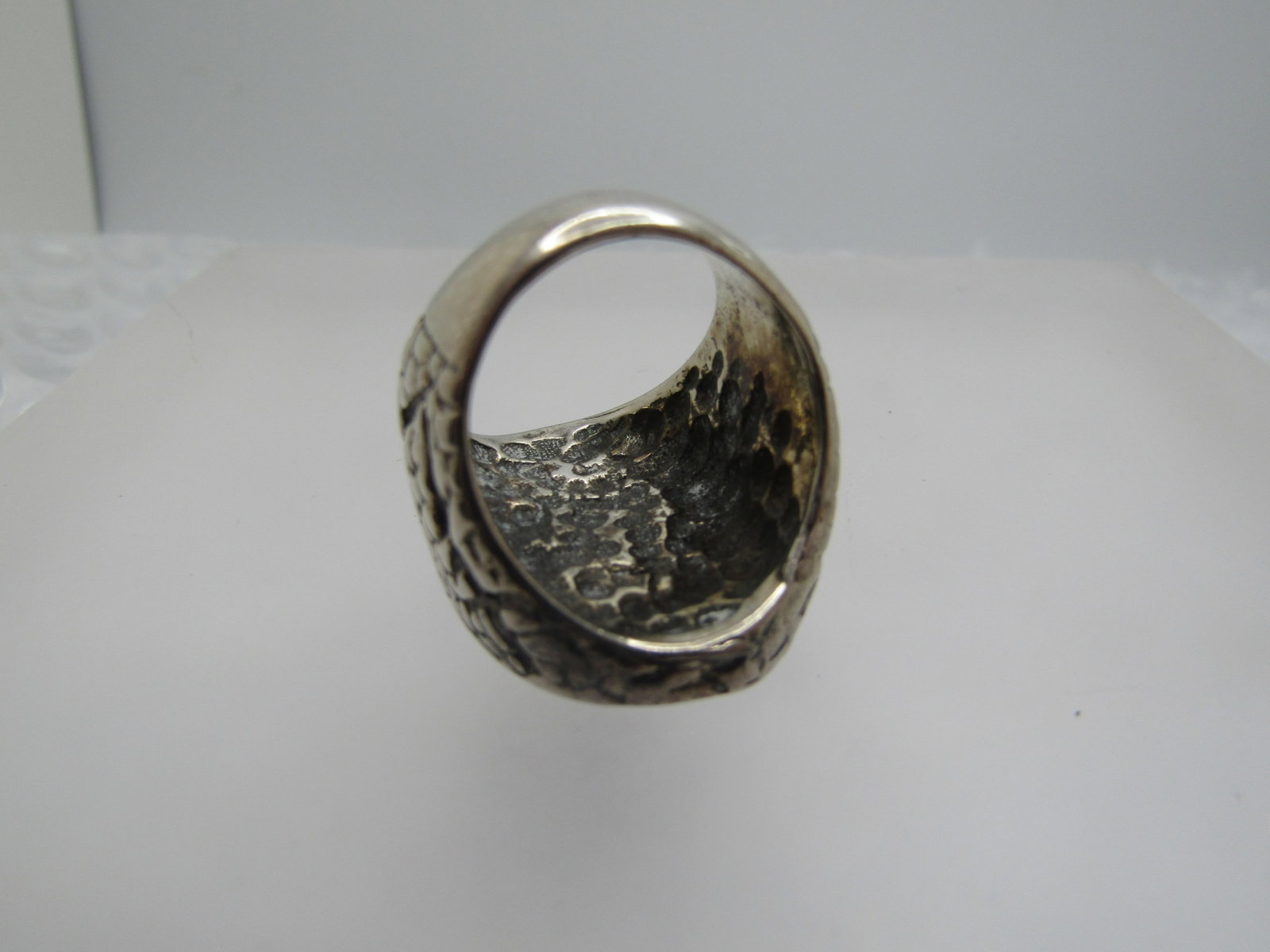 Silver Plated Eagle Biker Ring, Inlaid Turquoise Chips, Sz. 7 - 5