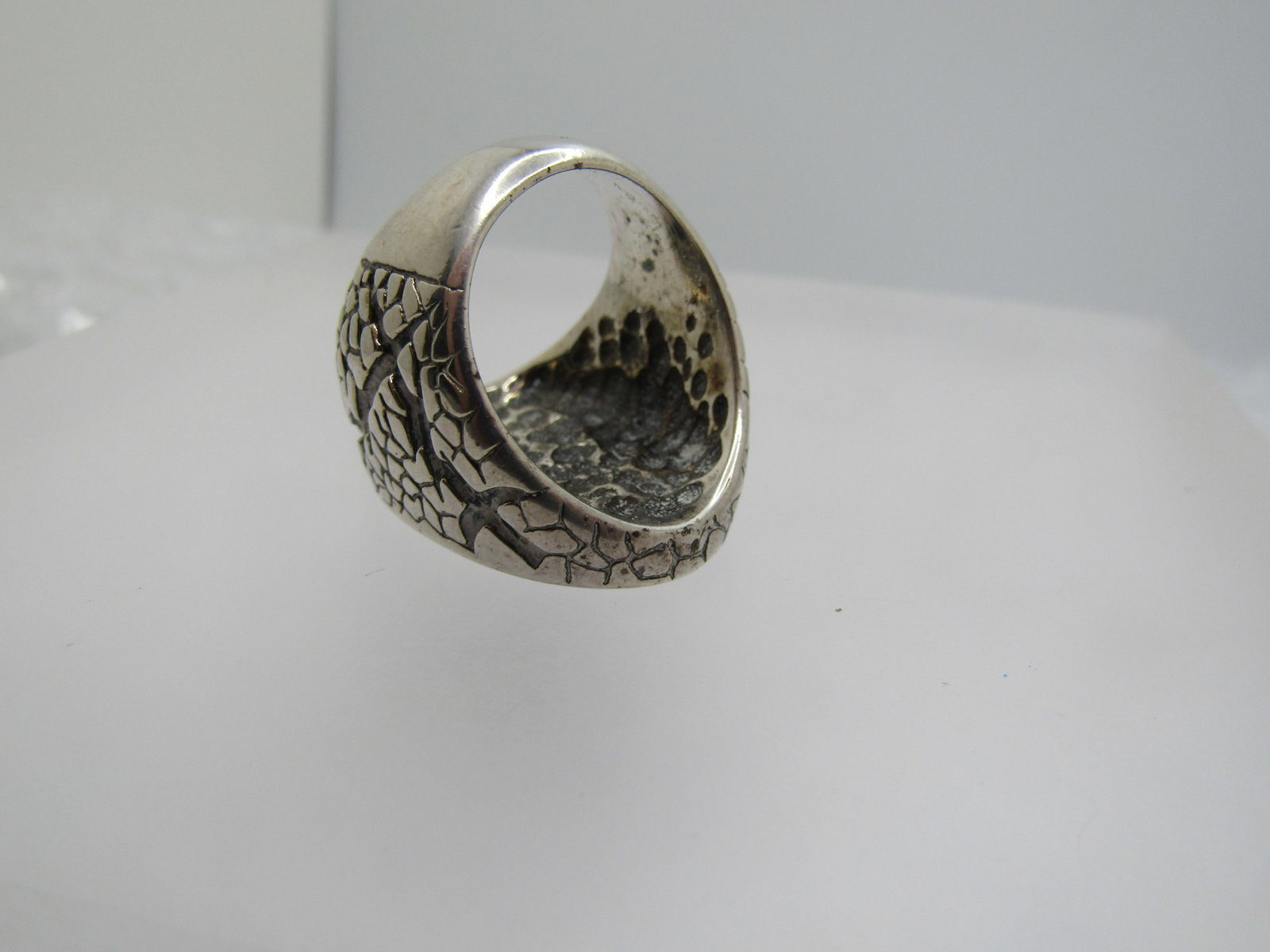 Silver Plated Eagle Biker Ring, Inlaid Turquoise Chips, Sz. 7 - 6