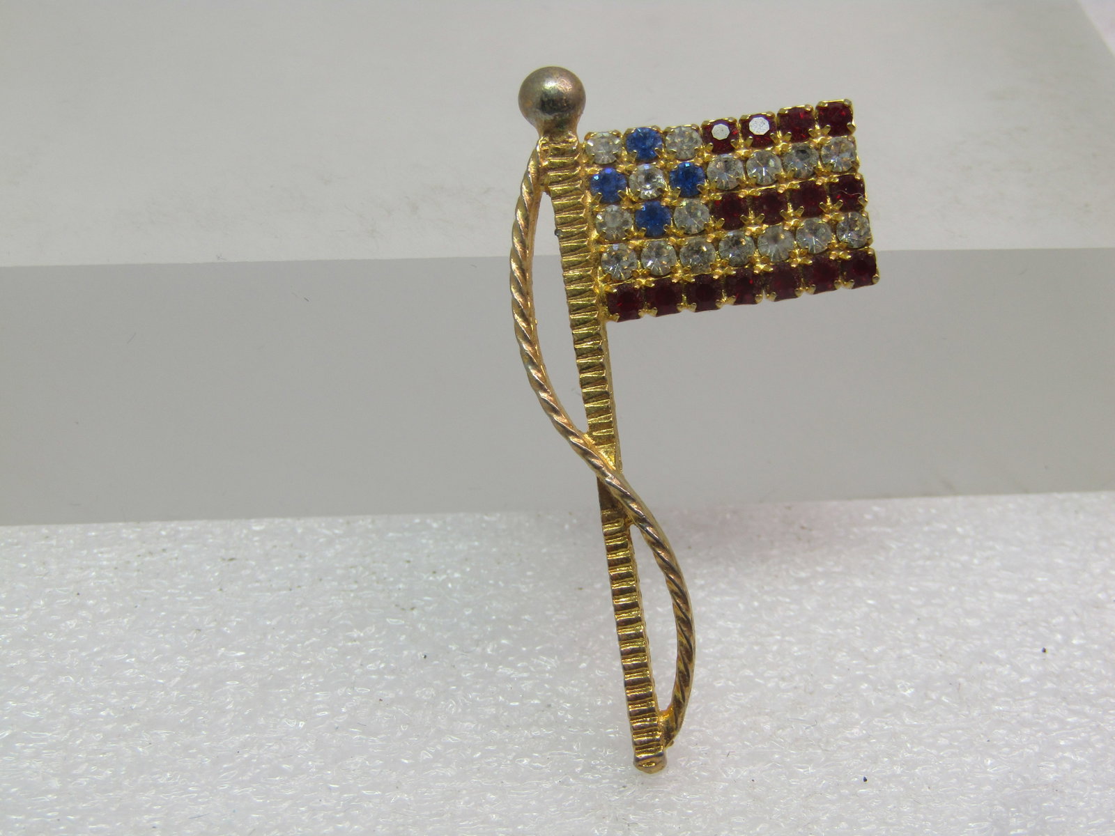 Vintage Red/White/Blue Rhinestone USA Flag Brooch, 1980's-1990's - 2