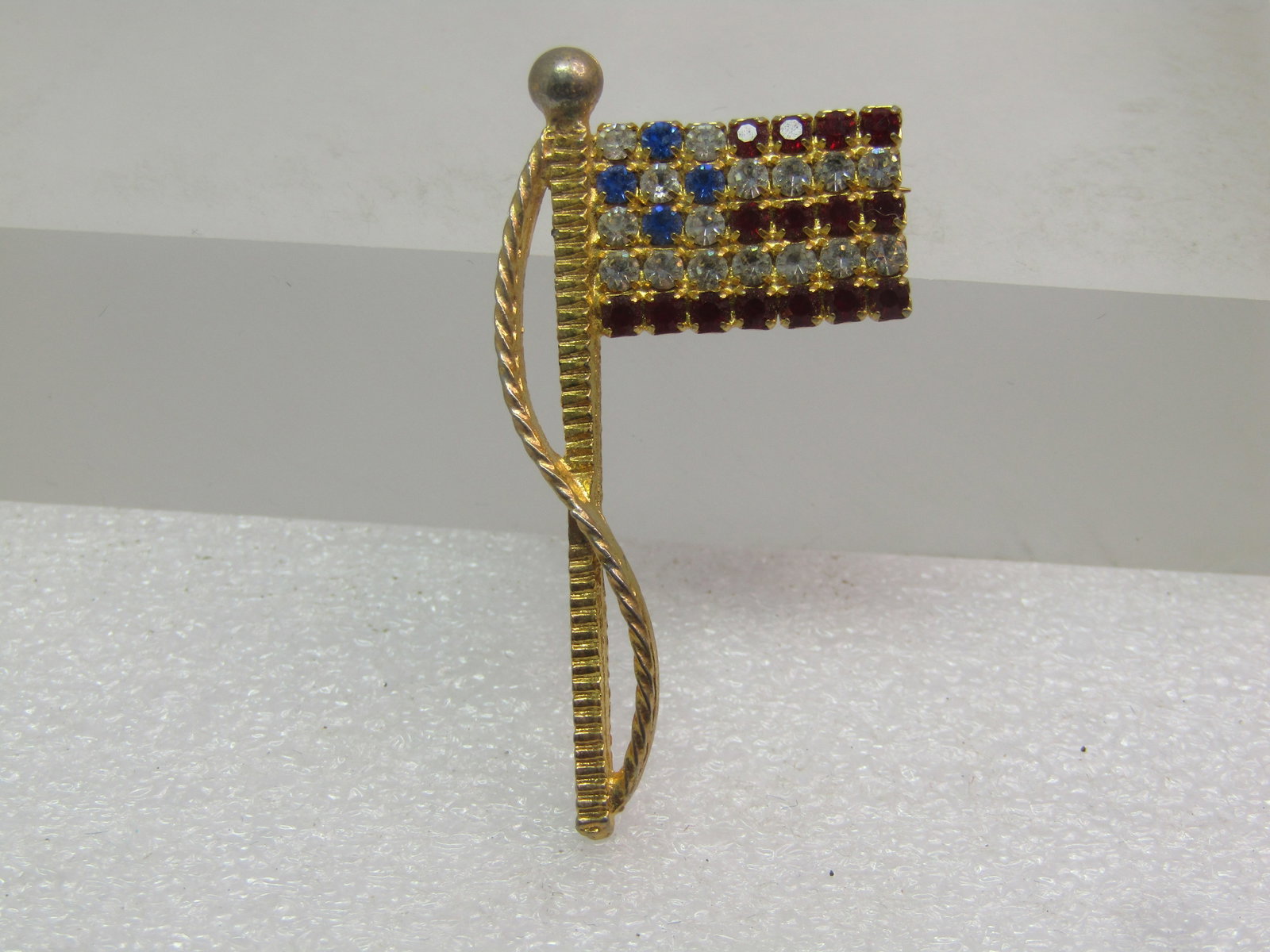 Vintage Red/White/Blue Rhinestone USA Flag Brooch, 1980's-1990's - 3
