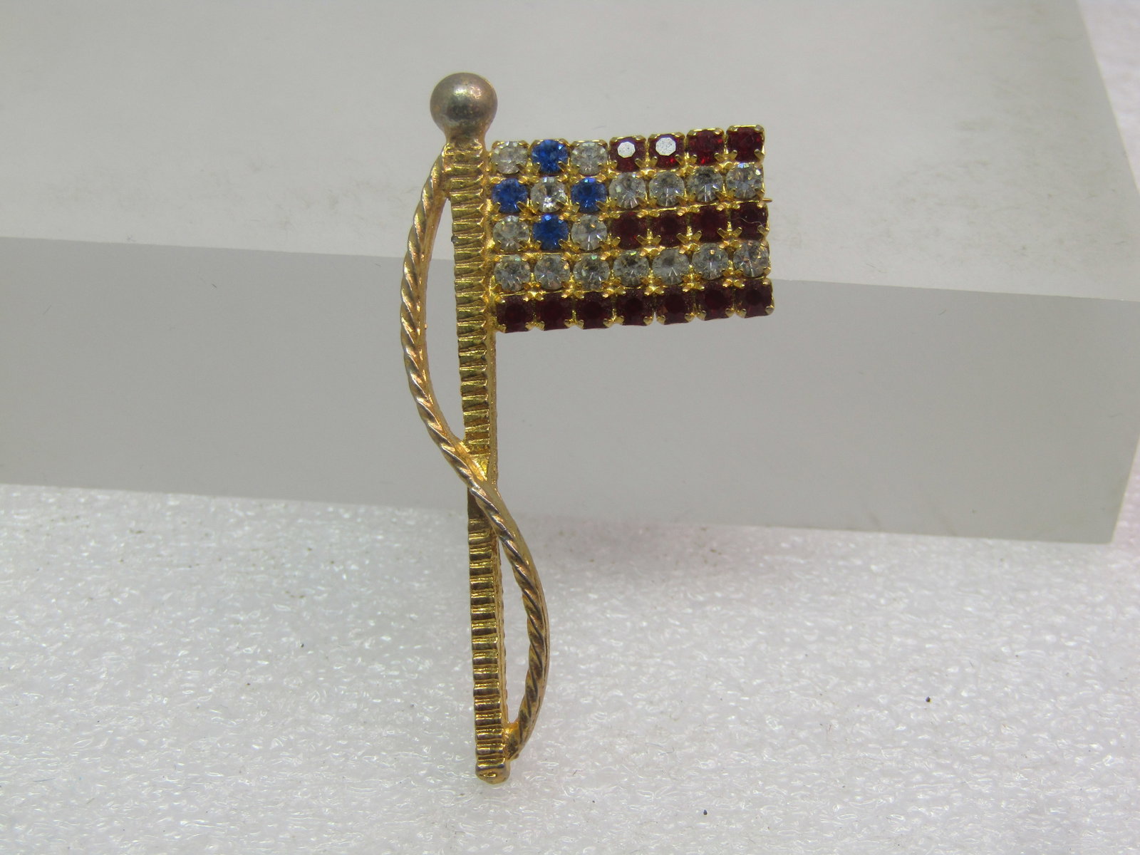 Vintage Red/White/Blue Rhinestone USA Flag Brooch, 1980's-1990's - 4