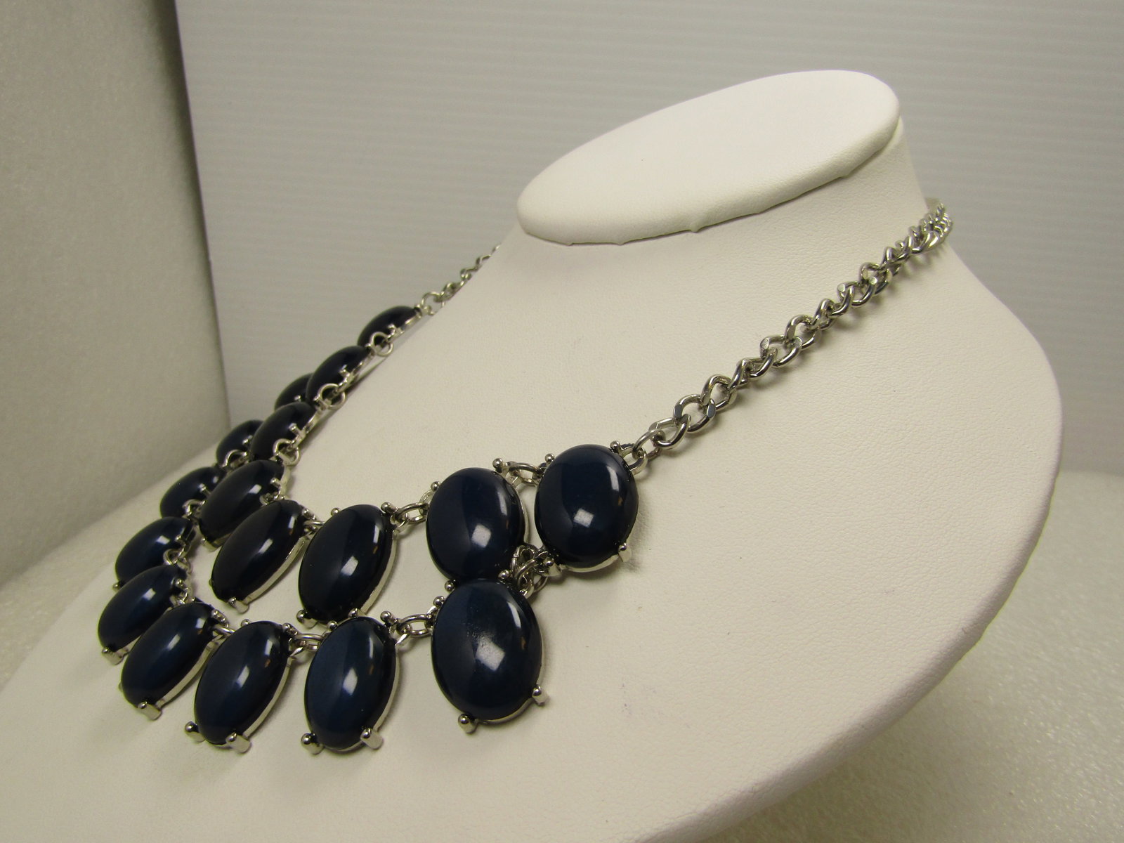 Navy Blue Double Bib Drop Necklace, 22", 1980's-1990's - 2