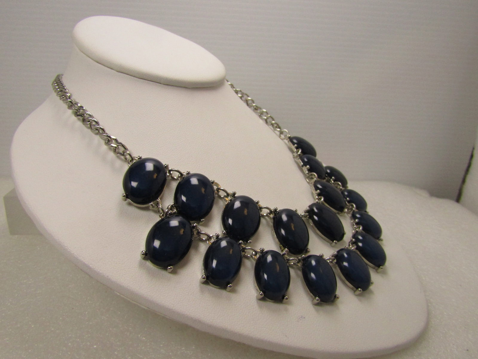 Navy Blue Double Bib Drop Necklace, 22", 1980's-1990's - 3