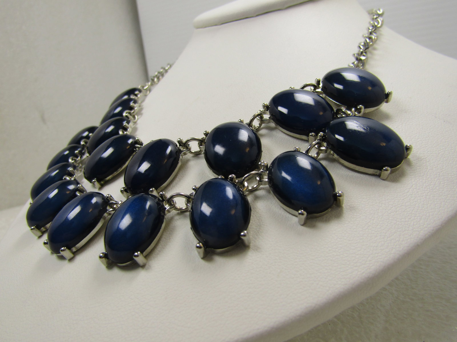 Navy Blue Double Bib Drop Necklace, 22", 1980's-1990's - 4