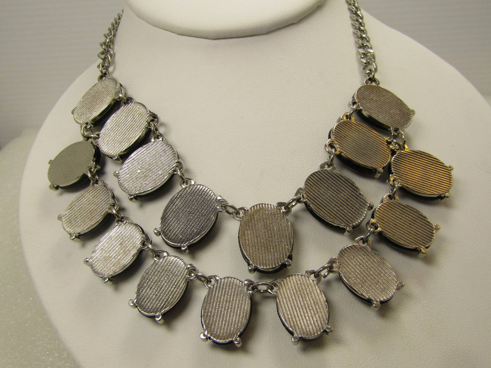 Navy Blue Double Bib Drop Necklace, 22", 1980's-1990's - 6