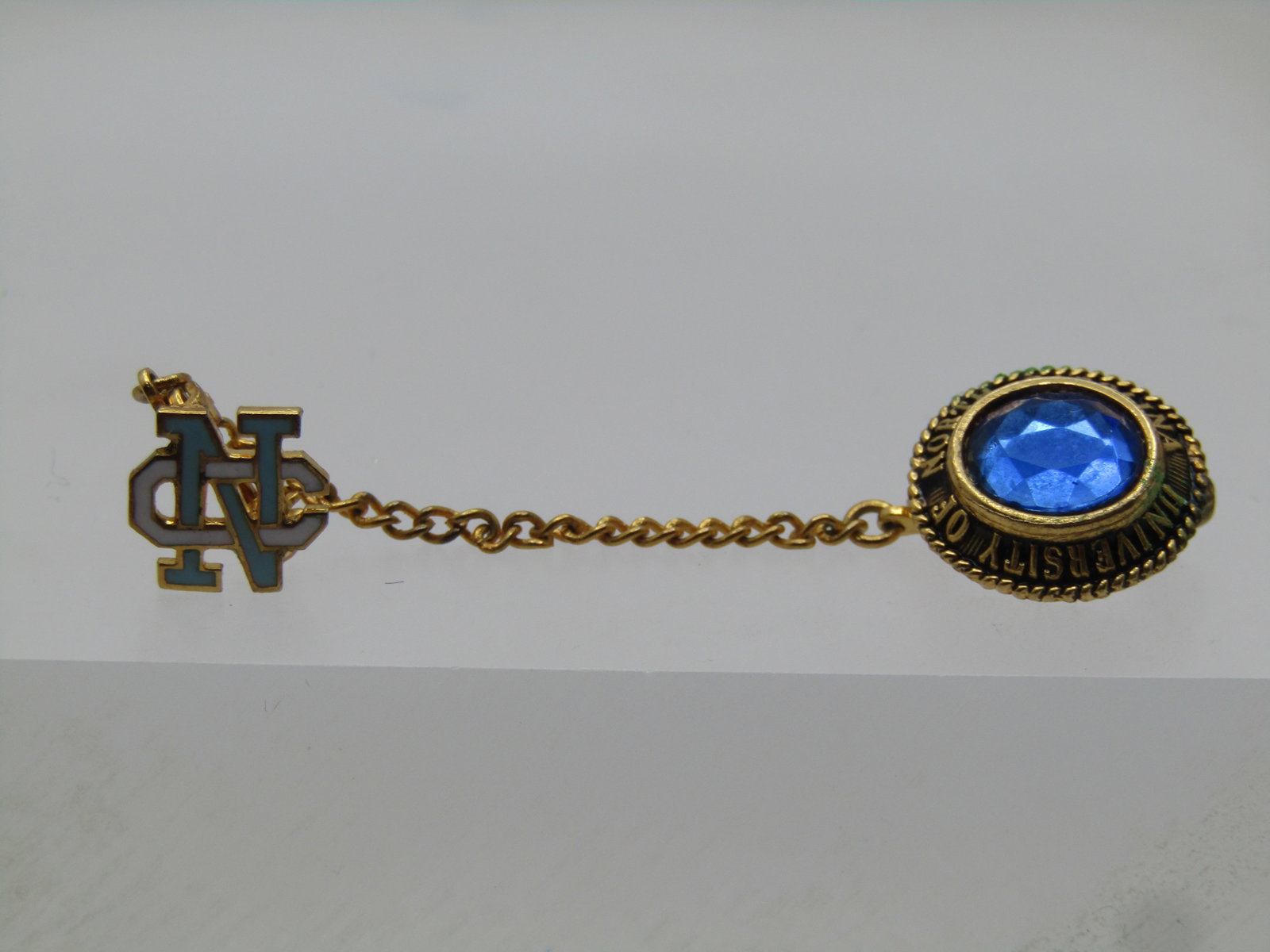 Vintage Gold Filled University of NC Pin with Chain and NC (1 of 6)