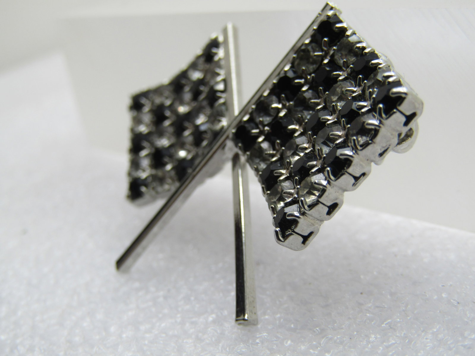Vintage Rhinestone Checkered Flag Brooch, 1960's - 2