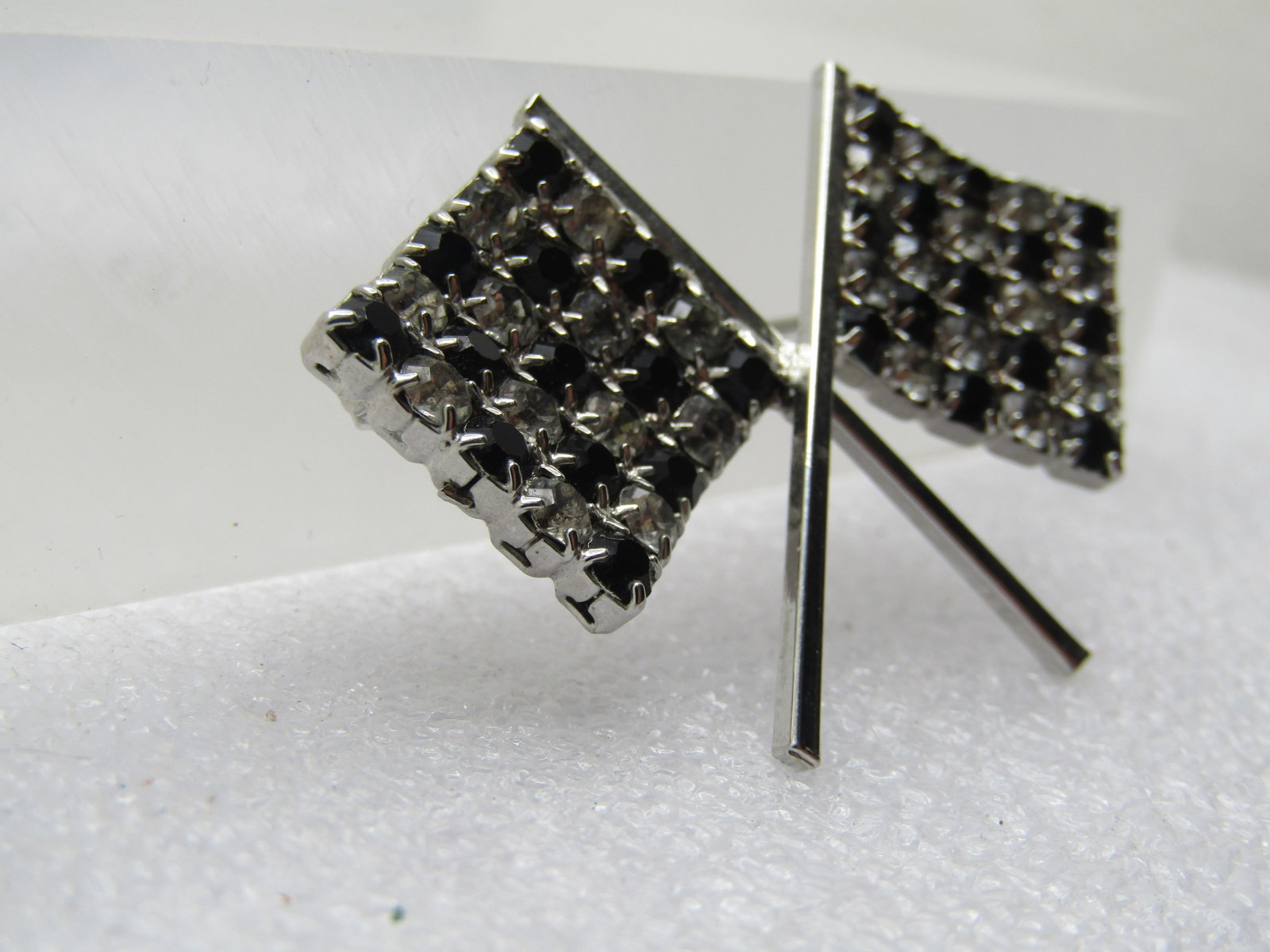Vintage Rhinestone Checkered Flag Brooch, 1960's - 3