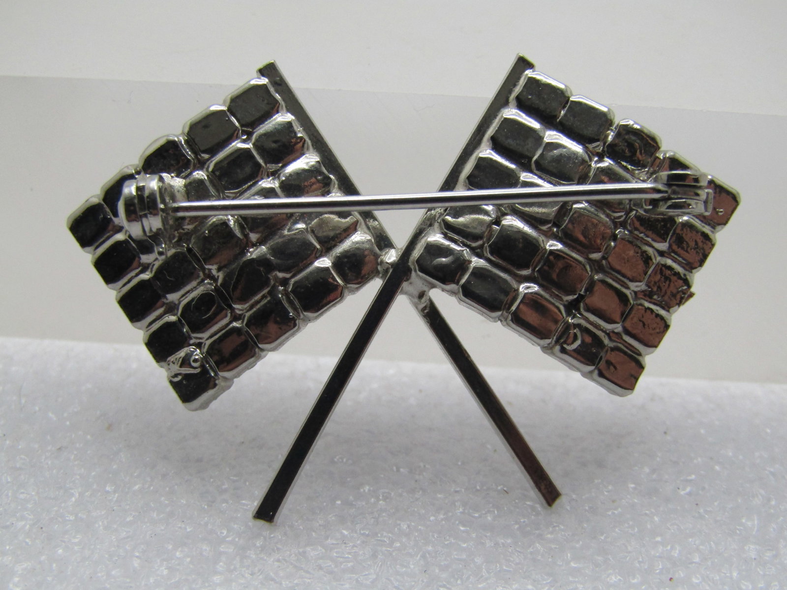 Vintage Rhinestone Checkered Flag Brooch, 1960's - 4