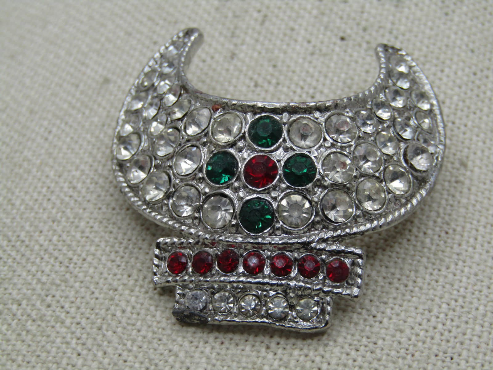 Vintage Shriner's Fez Crescent Rhinestone Brooch. 1960's-1970's - 3