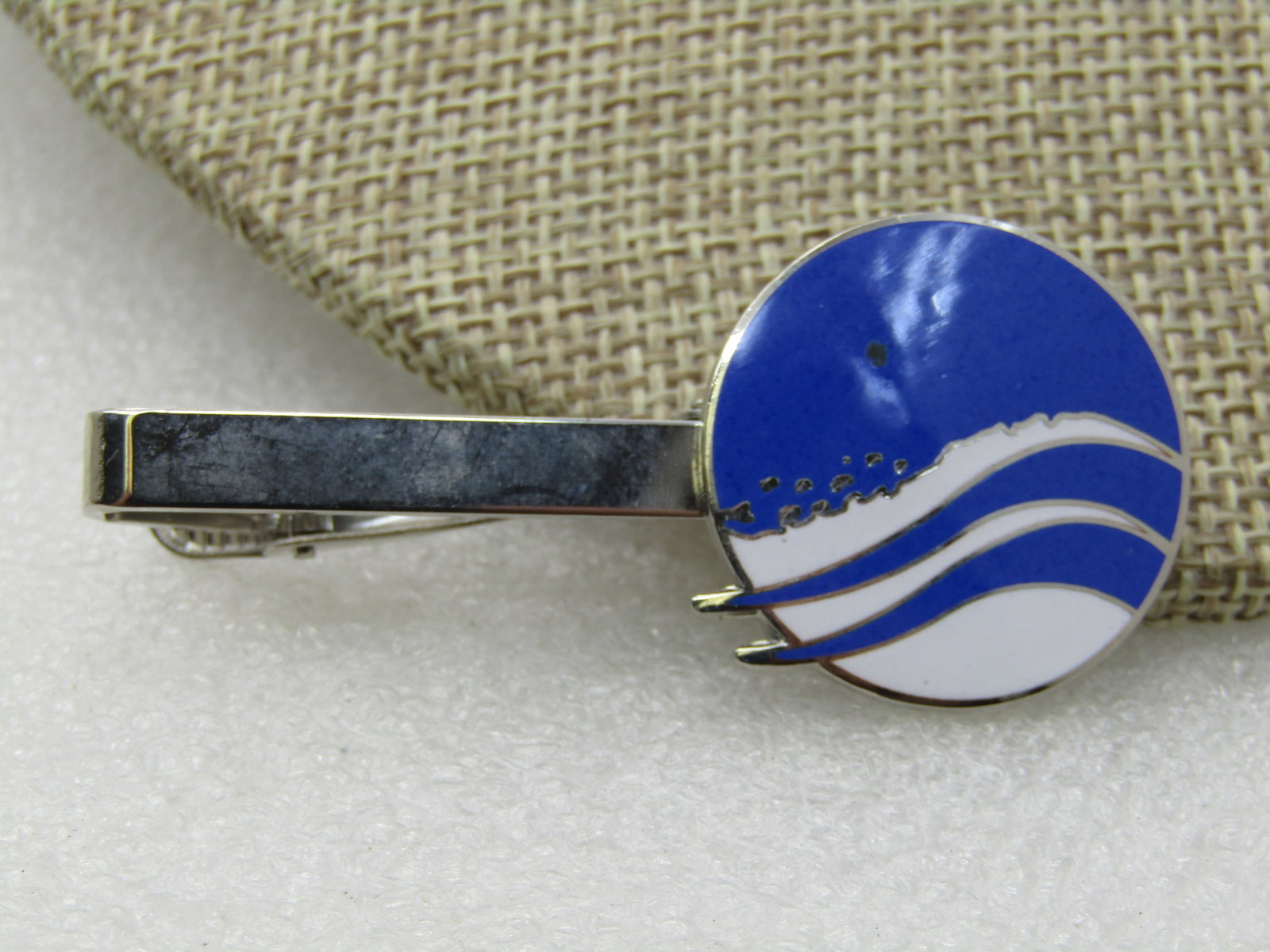 Vintage Sterling Blue & White Enameled Tie Bar - 3