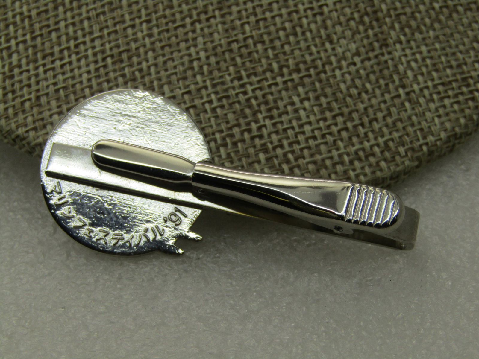 Vintage Sterling Blue & White Enameled Tie Bar - 4