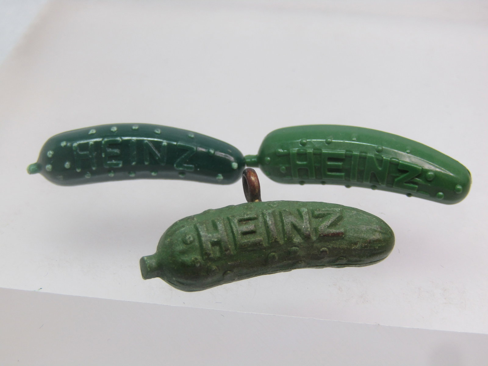 Vintage Gutta-Percha Heintz Pickle Charm & Two Pickle Brooches, 1800's-1910, and Mid-Century - 2