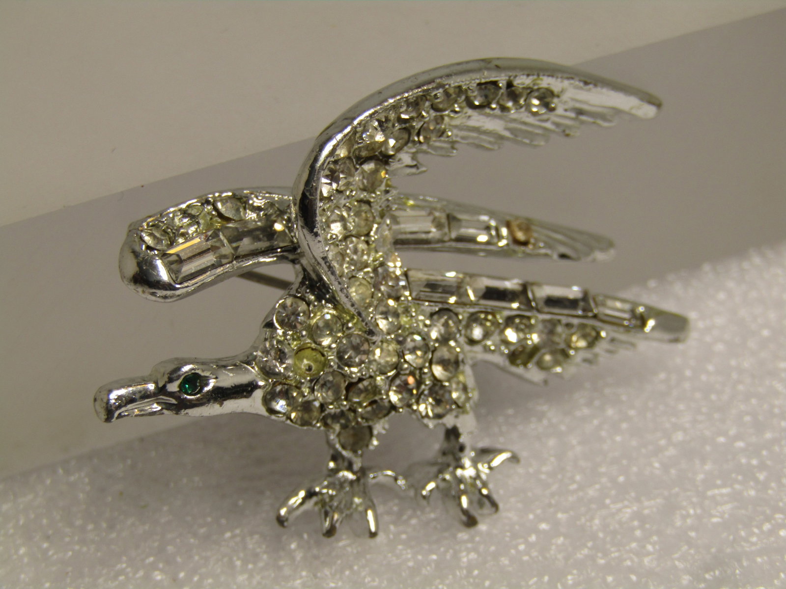 Vintage Clear Rhinestone Eagle Brooch, Baguettes/Round, 1960's - 2