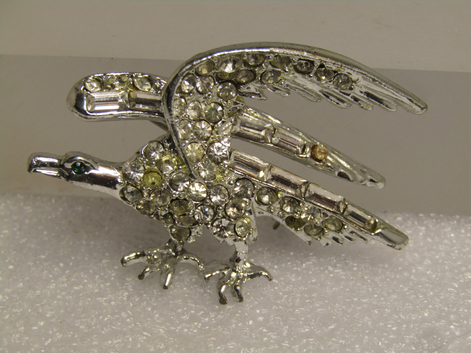 Vintage Clear Rhinestone Eagle Brooch, Baguettes/Round, 1960's - 3