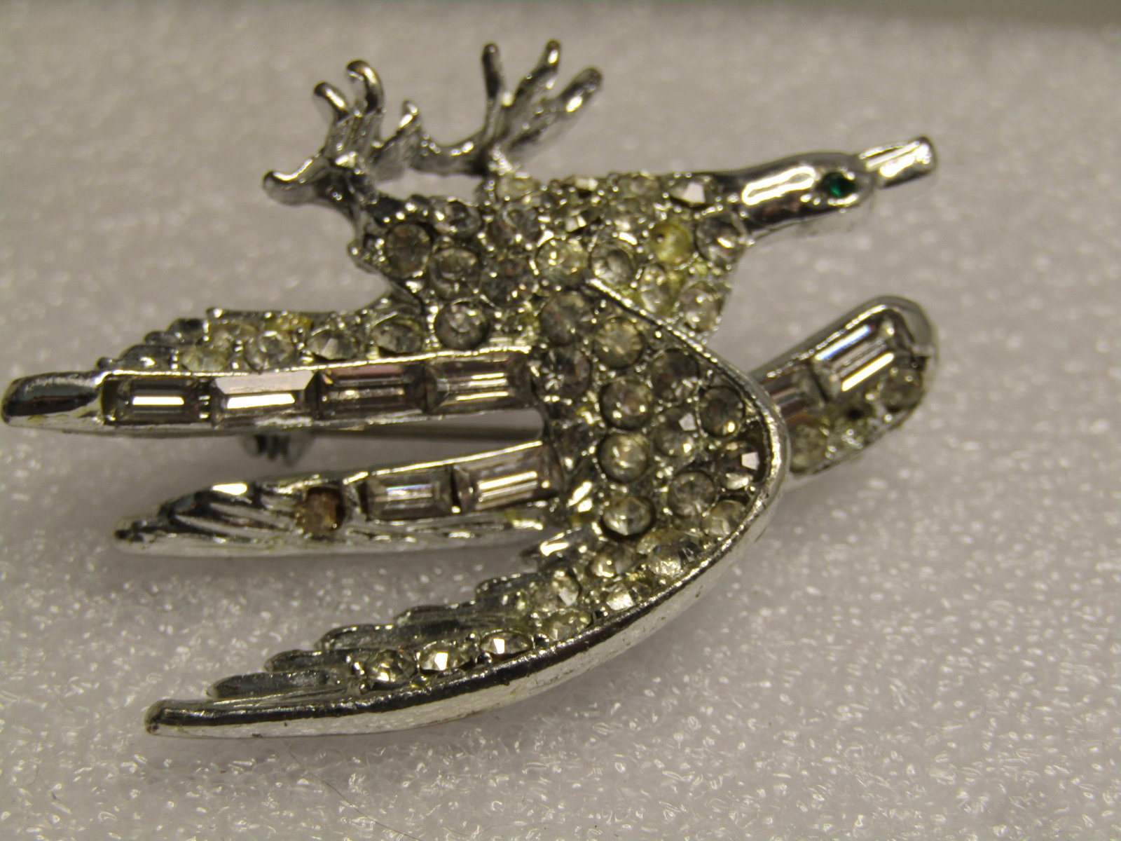 Vintage Clear Rhinestone Eagle Brooch, Baguettes/Round, 1960's - 5