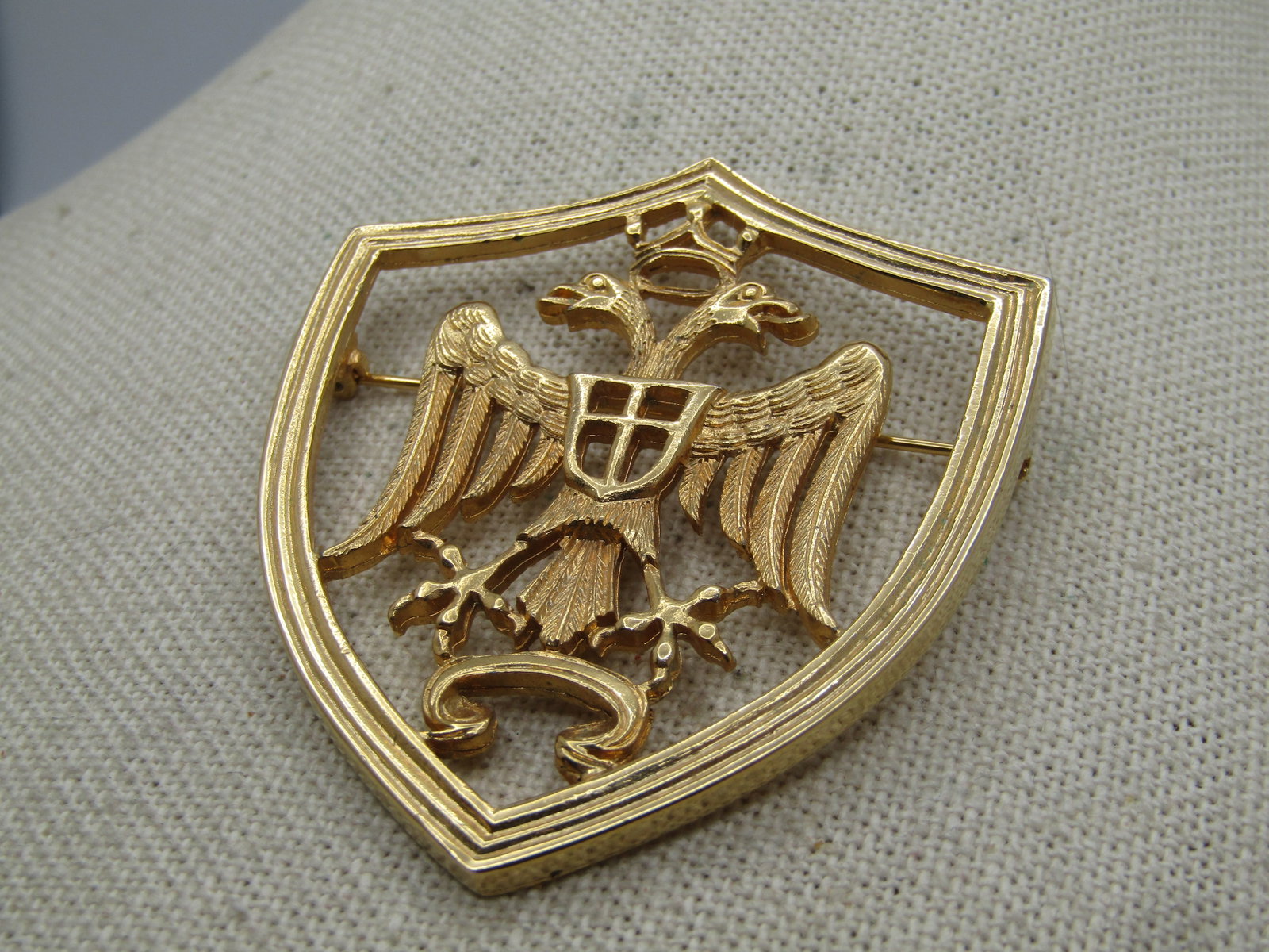 Vintage Double Eagle Heraldic Shield Brooch, 1960's-1970's - 2