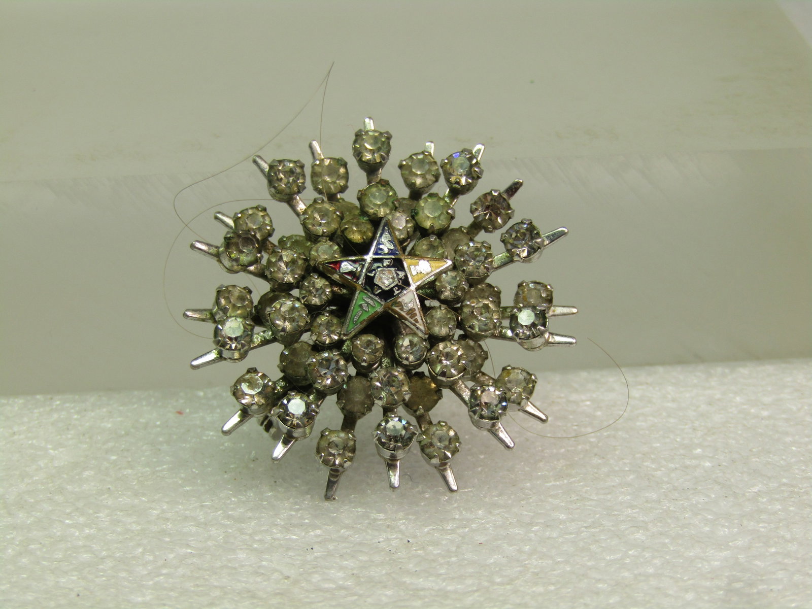 Vintage Rhinestone Eastern Star Brooch, 1950's-1960's: Title: Vintage Rhinestone Eastern Star Brooch, 1950's-1960's Description: Vintage Rhinestone Eastern Star Brooch, 1950's-1960's. This has the Eastern Star enameled star in the center with rays of rhin