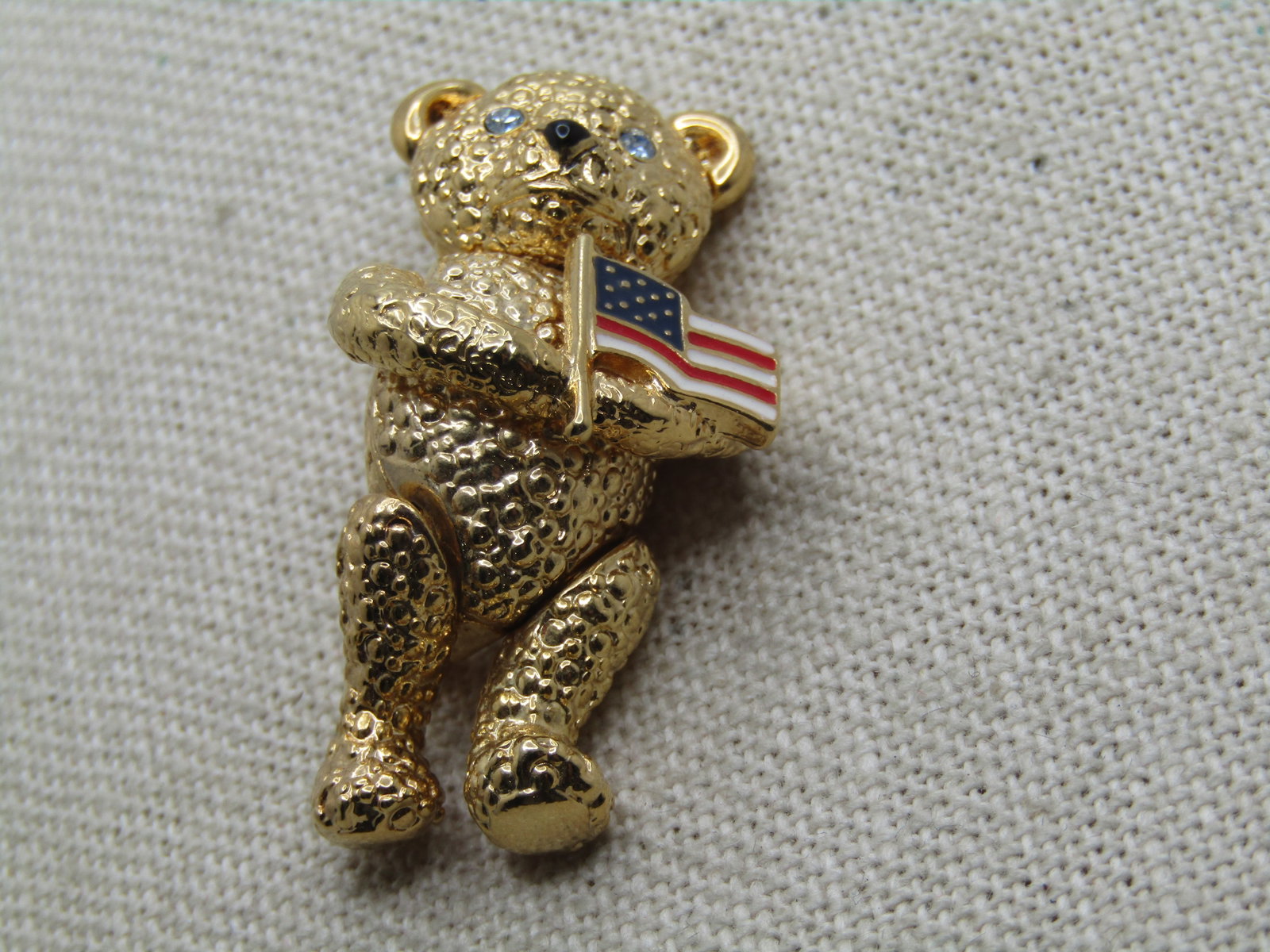 Vintage Napier Jointed Bear Brooch with U.S.A. Flag, 1980's - 2