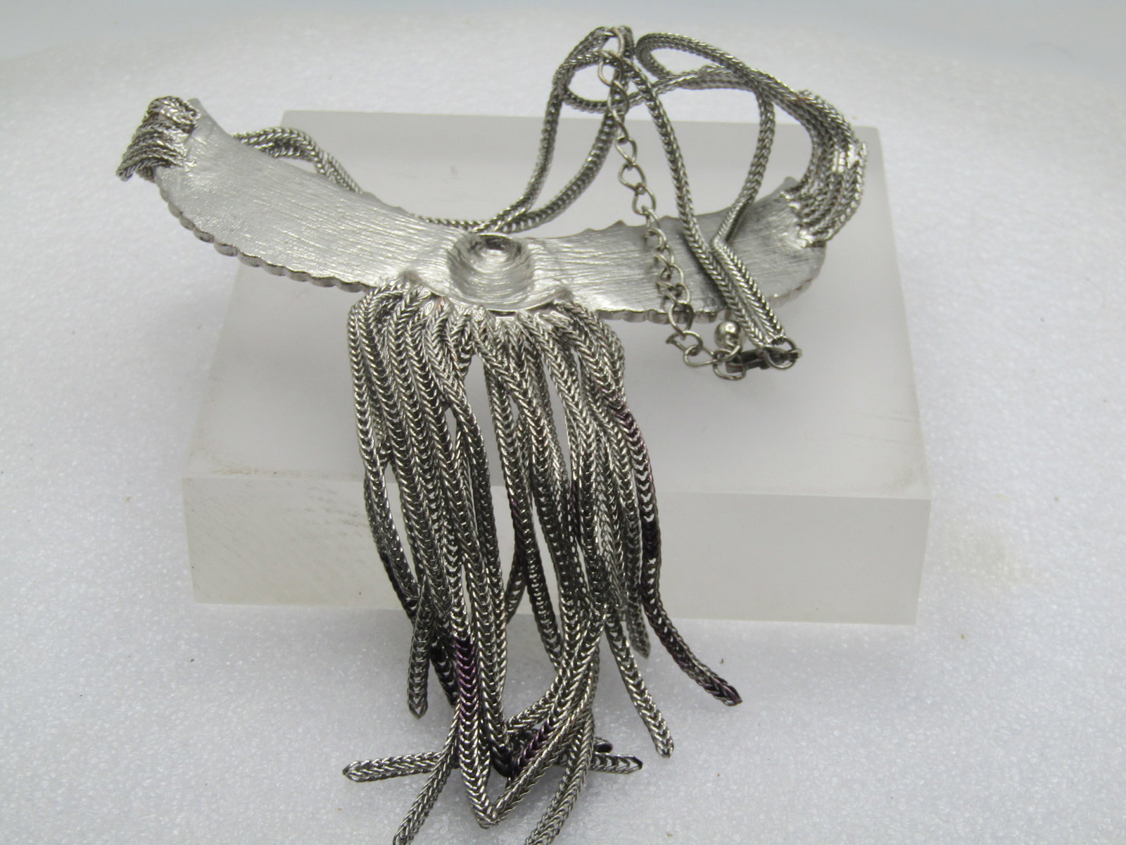 Vintage Wide Wing Eagle Necklace, Tassel Drop. 17", 1980's - 5