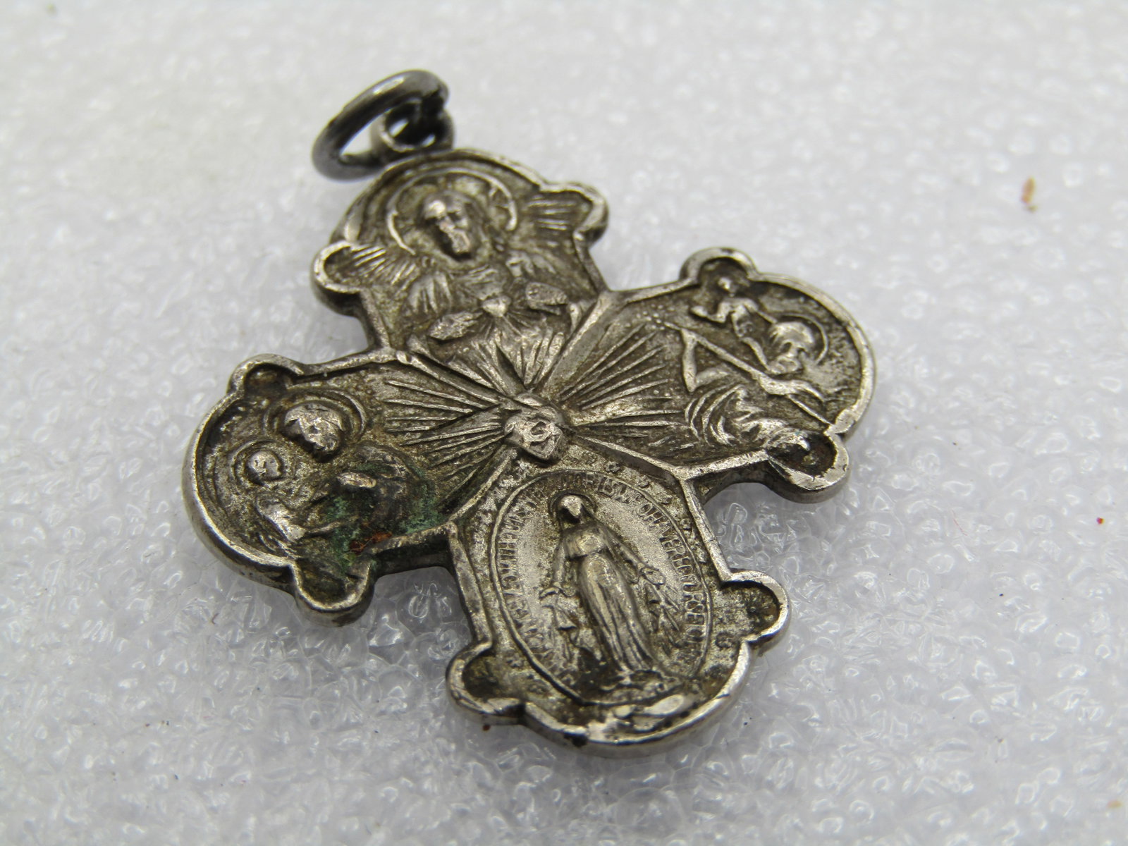 Vintage Sterling Catholic Cross Medal, Please Call Priest, Signed BLI, 1940's-1950's - 2
