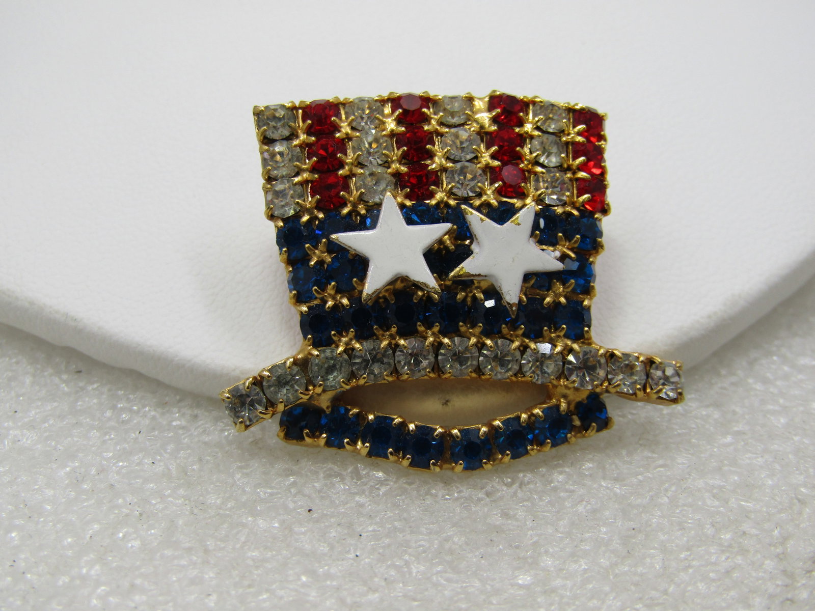 Vintage Rhinestone Red/Whtie/Blue Flag Hat Brooch - 2