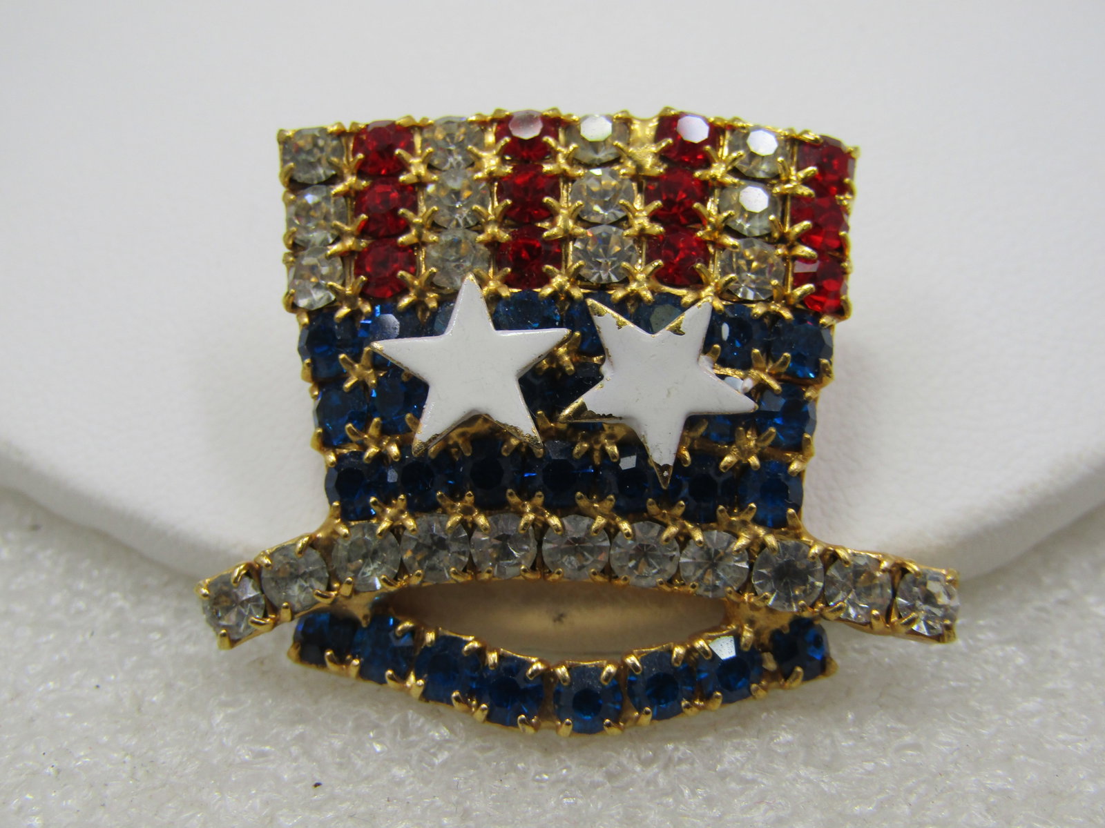 Vintage Rhinestone Red/Whtie/Blue Flag Hat Brooch - 4