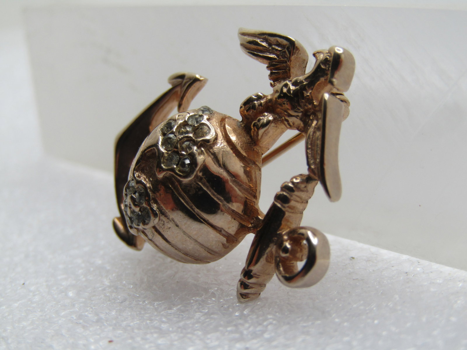 Vintage USMC Globe, Anchor, Eagle Brooch, Rhinestones, 1960's - 3