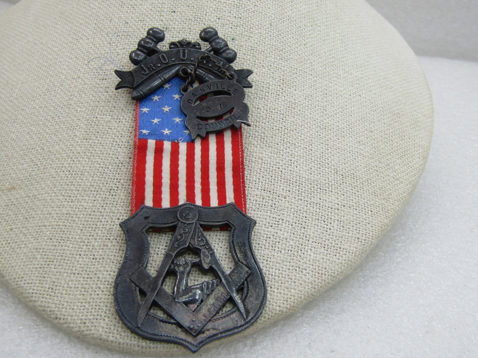 Junior Order of United American Mechanics O.U.A.M. Danville NO. 15 Council Flag and Medals - 2