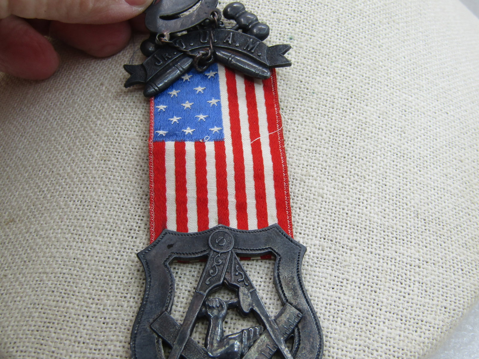 Junior Order of United American Mechanics O.U.A.M. Danville NO. 15 Council Flag and Medals - 3
