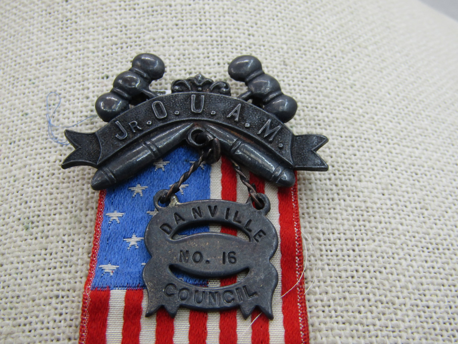 Junior Order of United American Mechanics O.U.A.M. Danville NO. 15 Council Flag and Medals - 4