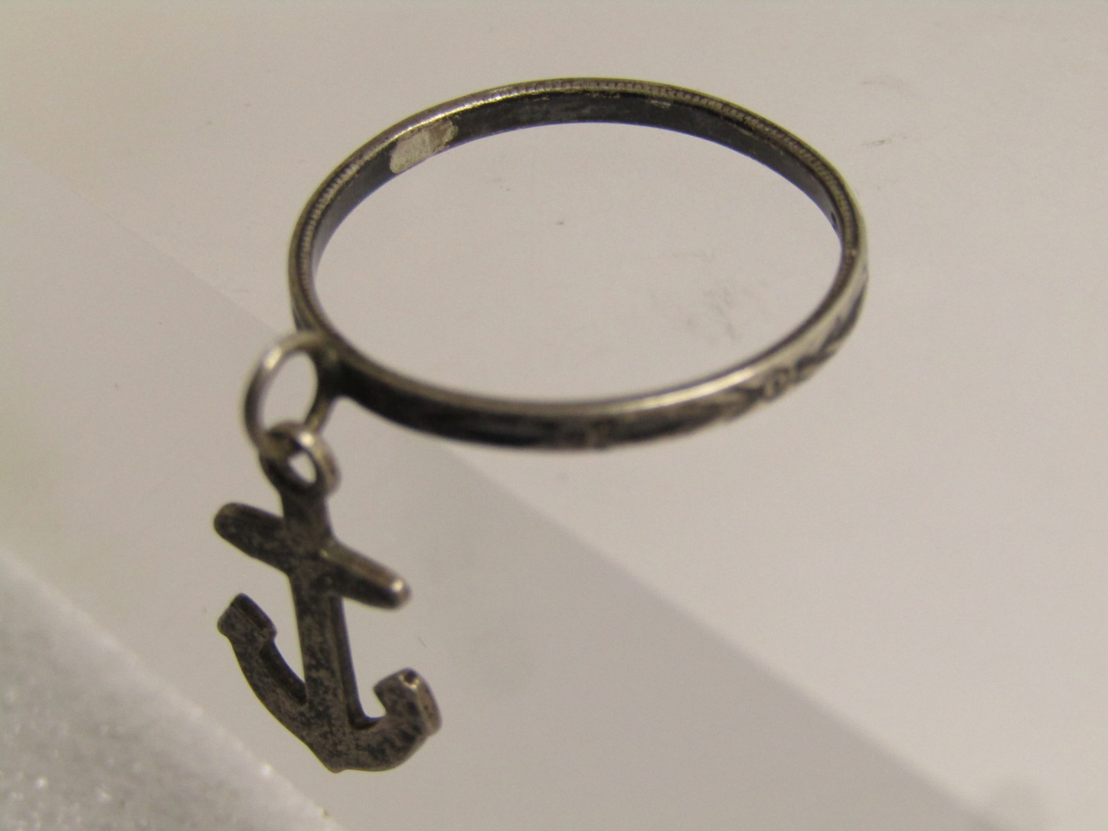 Vintage Sterling Silver Dangling Anchor Ring, Sz. 7, 1940's, Sweetheart Navy. - 8