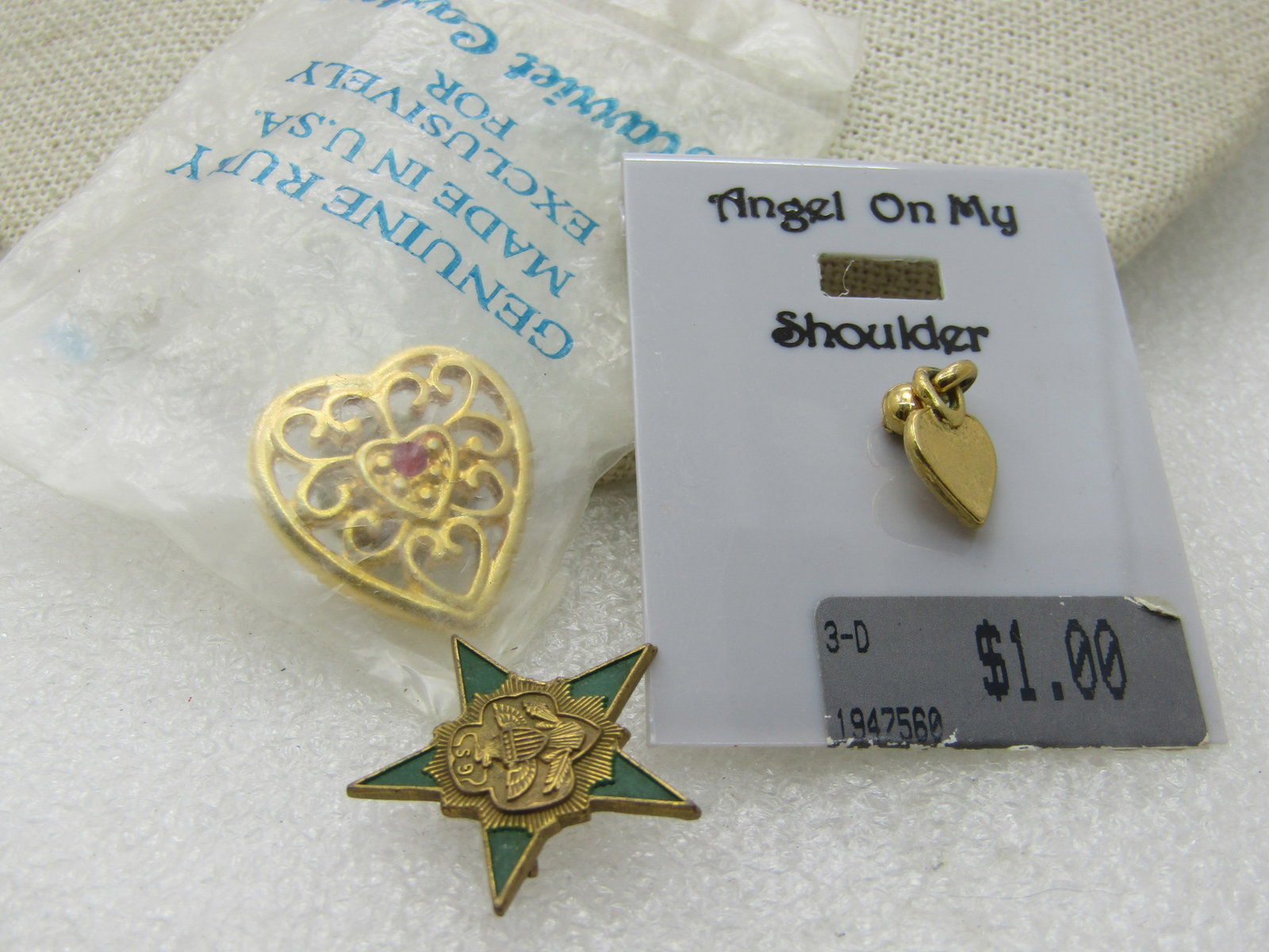 Vintage 3 Pin Lot, Girl Scouts, 2 Hearts, 1 Ruby - 3
