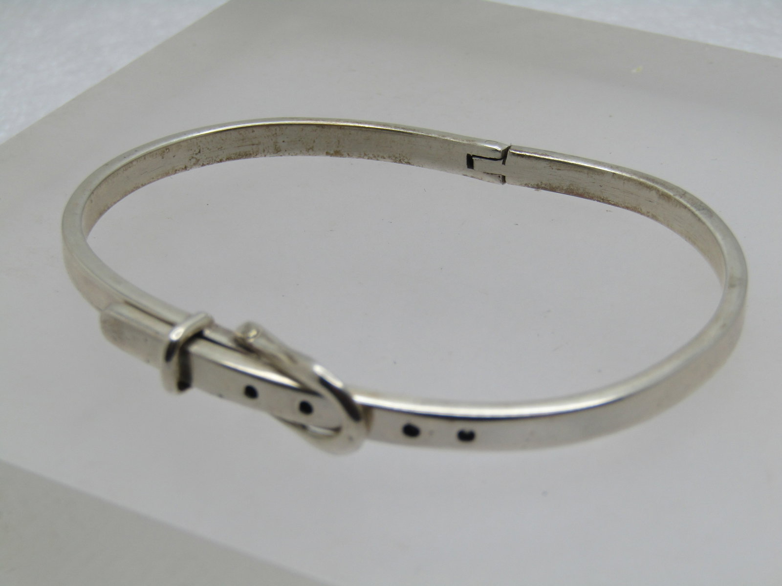 Vintage Sterling Belt Bangle Bracelet, Mexico Modernist, Signed CII, 1970's-1980's, 6.25"-7" - 4