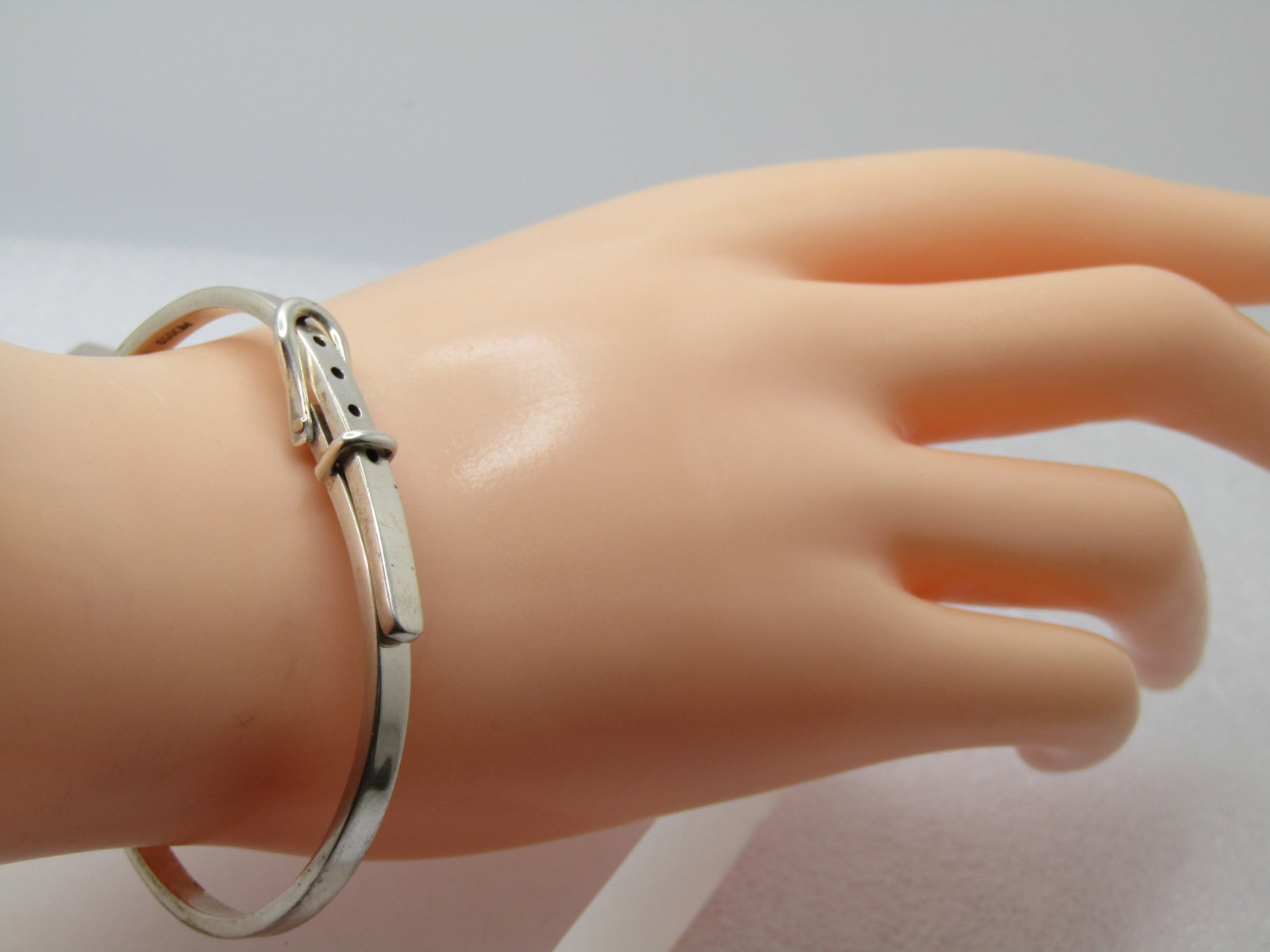Vintage Sterling Belt Bangle Bracelet, Mexico Modernist, Signed CII, 1970's-1980's, 6.25"-7" - 6