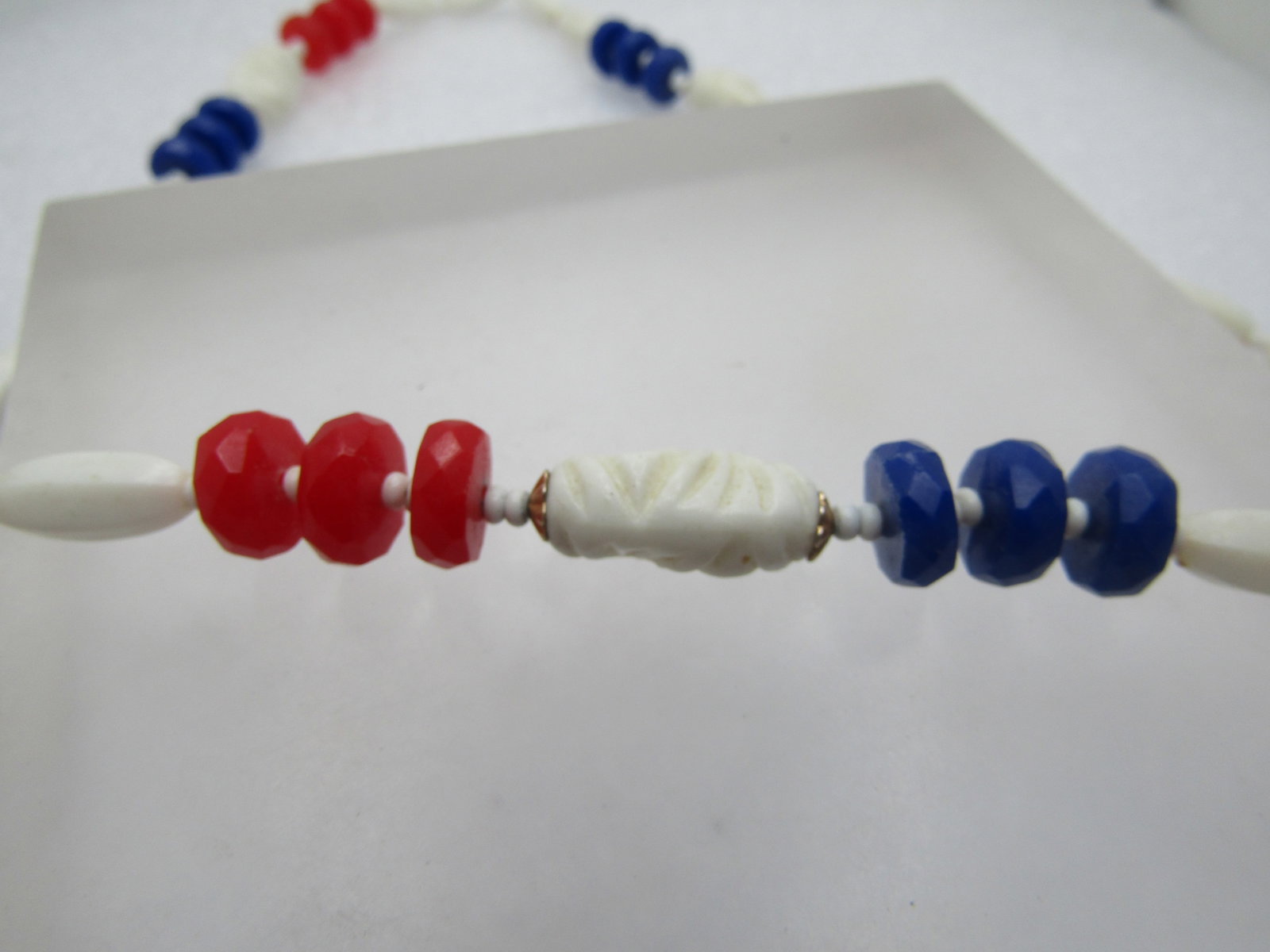 Vintage Red, White Blue, Mixed Bead Necklace 30", 1960's-1970's - 5