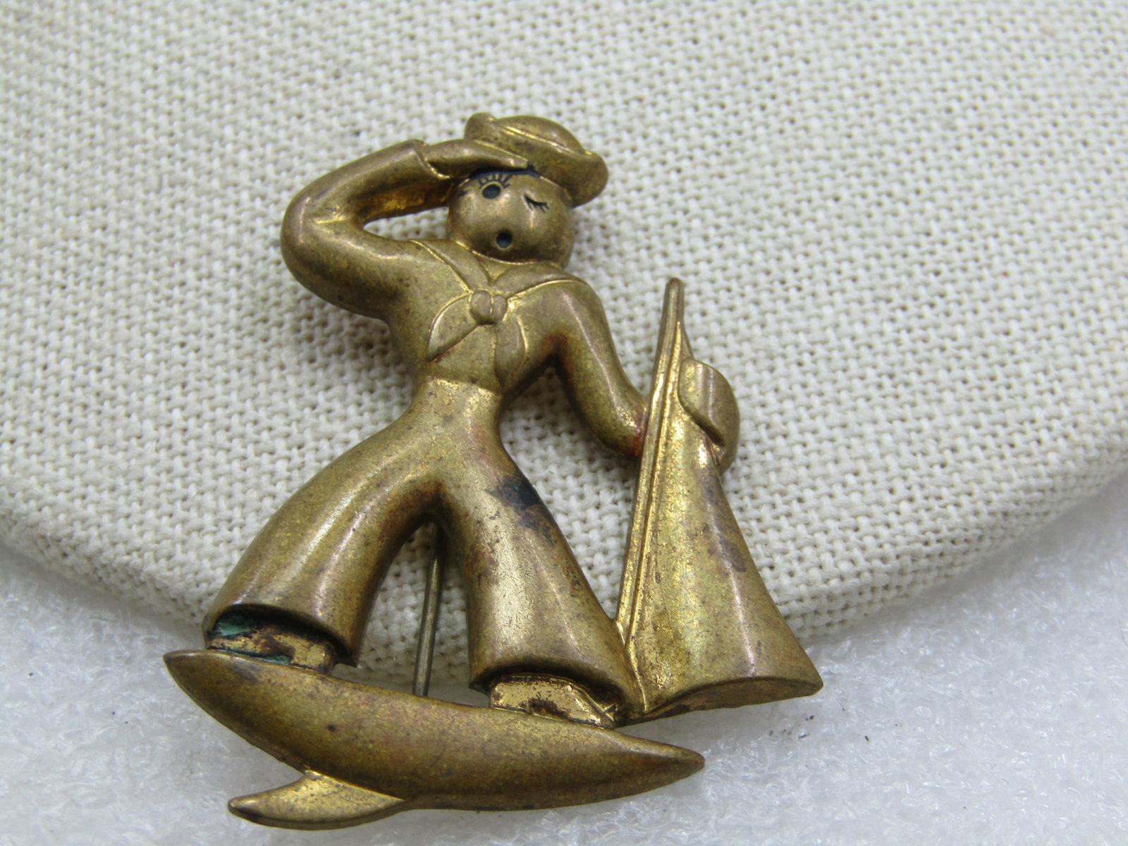 Vintage Sailor Brooch, Pressed Brass, 1920's-1930's, C-Clasp - 2