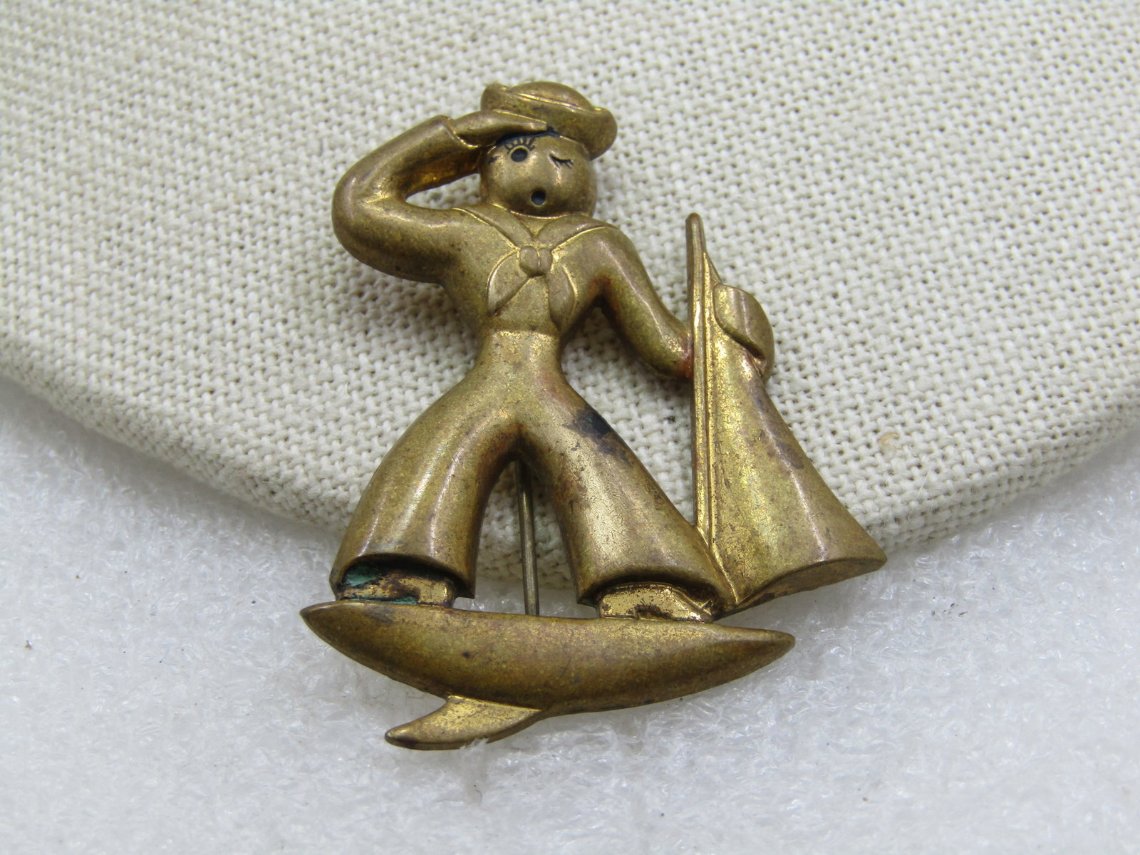 Vintage Sailor Brooch, Pressed Brass, 1920's-1930's, C-Clasp - 5