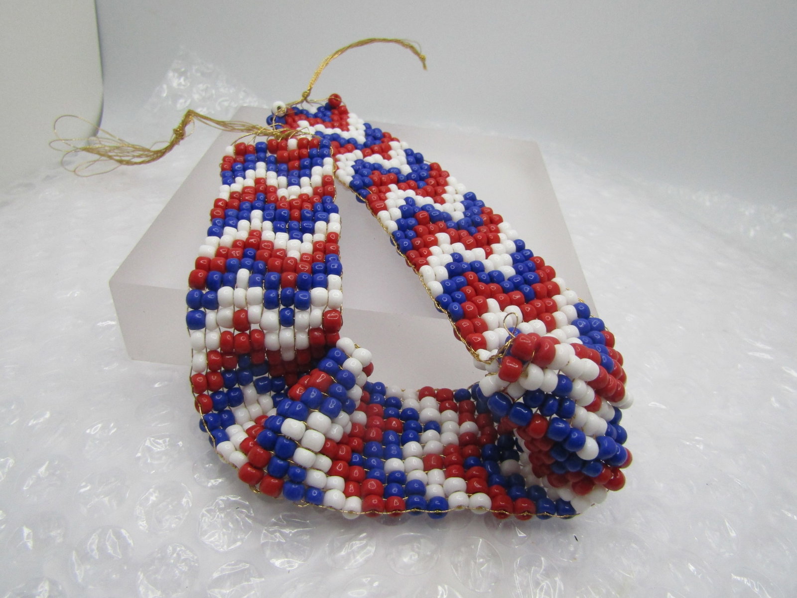Vintage Red, White, Blue Woven Seed Bead Band, Repurpose - 2