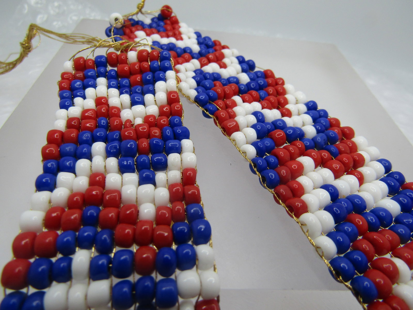 Vintage Red, White, Blue Woven Seed Bead Band, Repurpose - 3