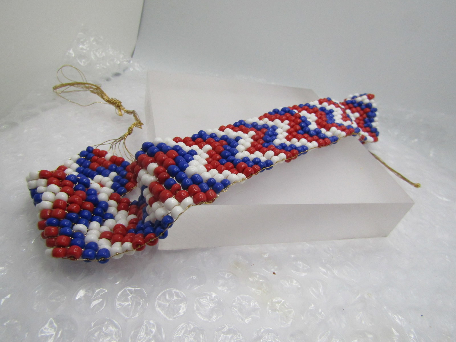 Vintage Red, White, Blue Woven Seed Bead Band, Repurpose - 4