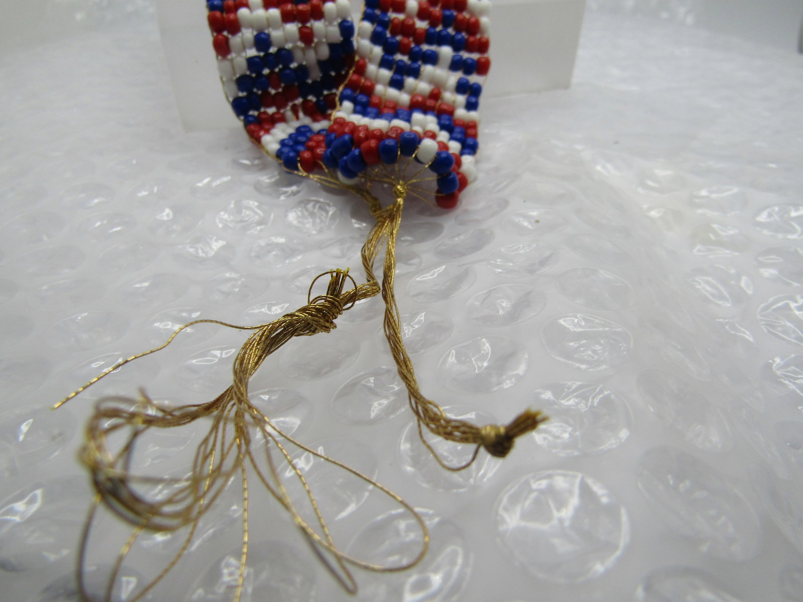 Vintage Red, White, Blue Woven Seed Bead Band, Repurpose - 5